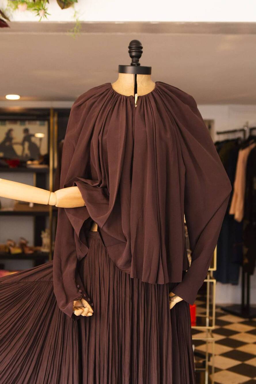 NEW LANVIN women's long sleeve blouse in cocoa